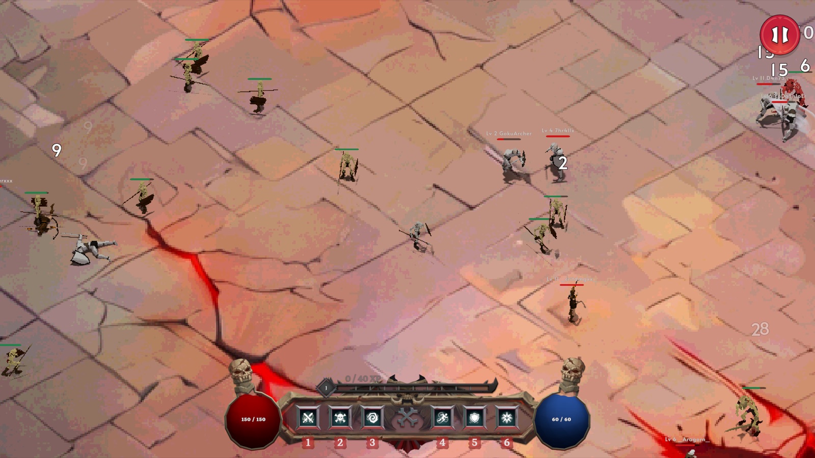 The skeleton surrounded by a raid of adventurers