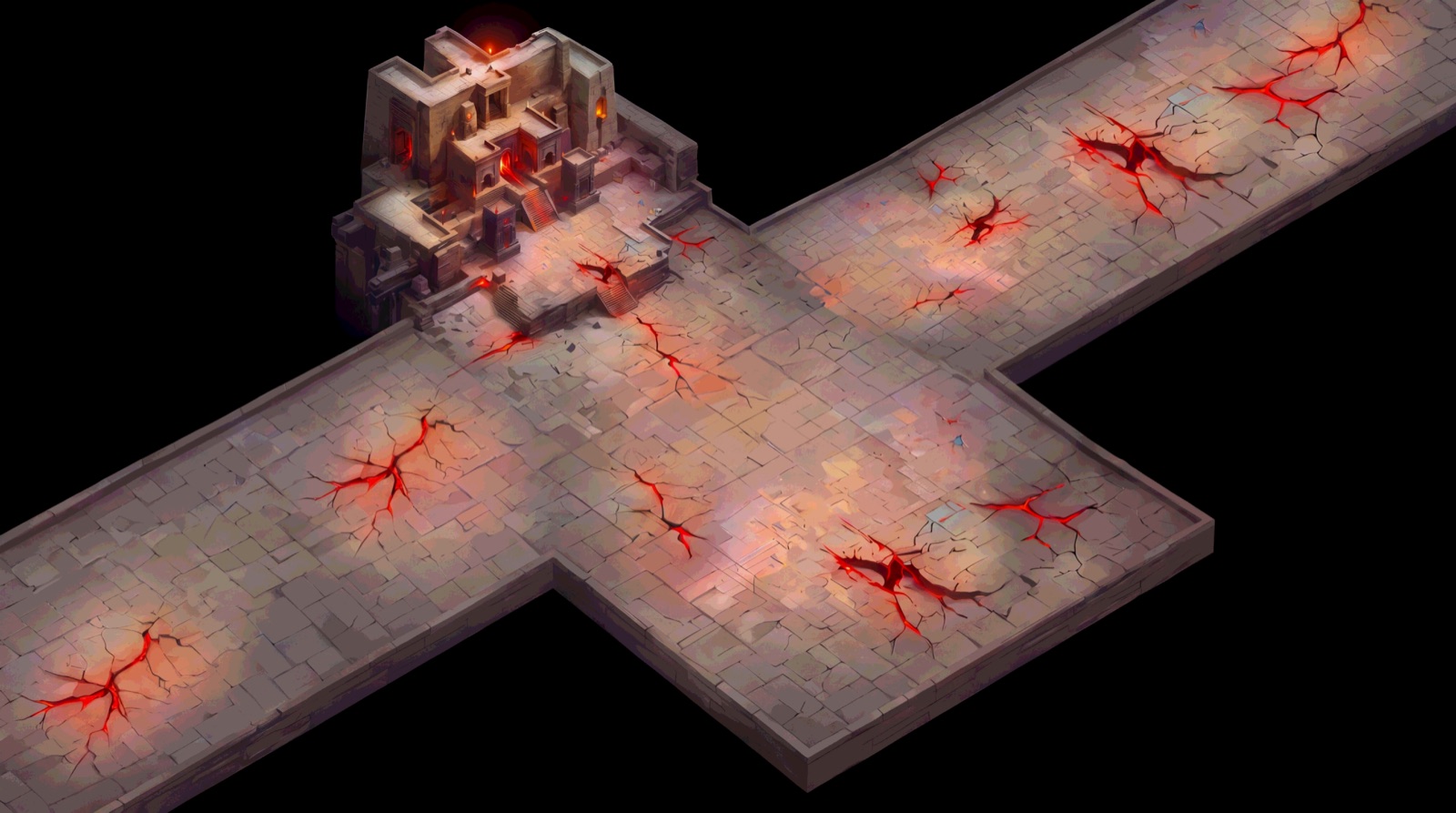 The dungeon seen from above, with the temple at the start